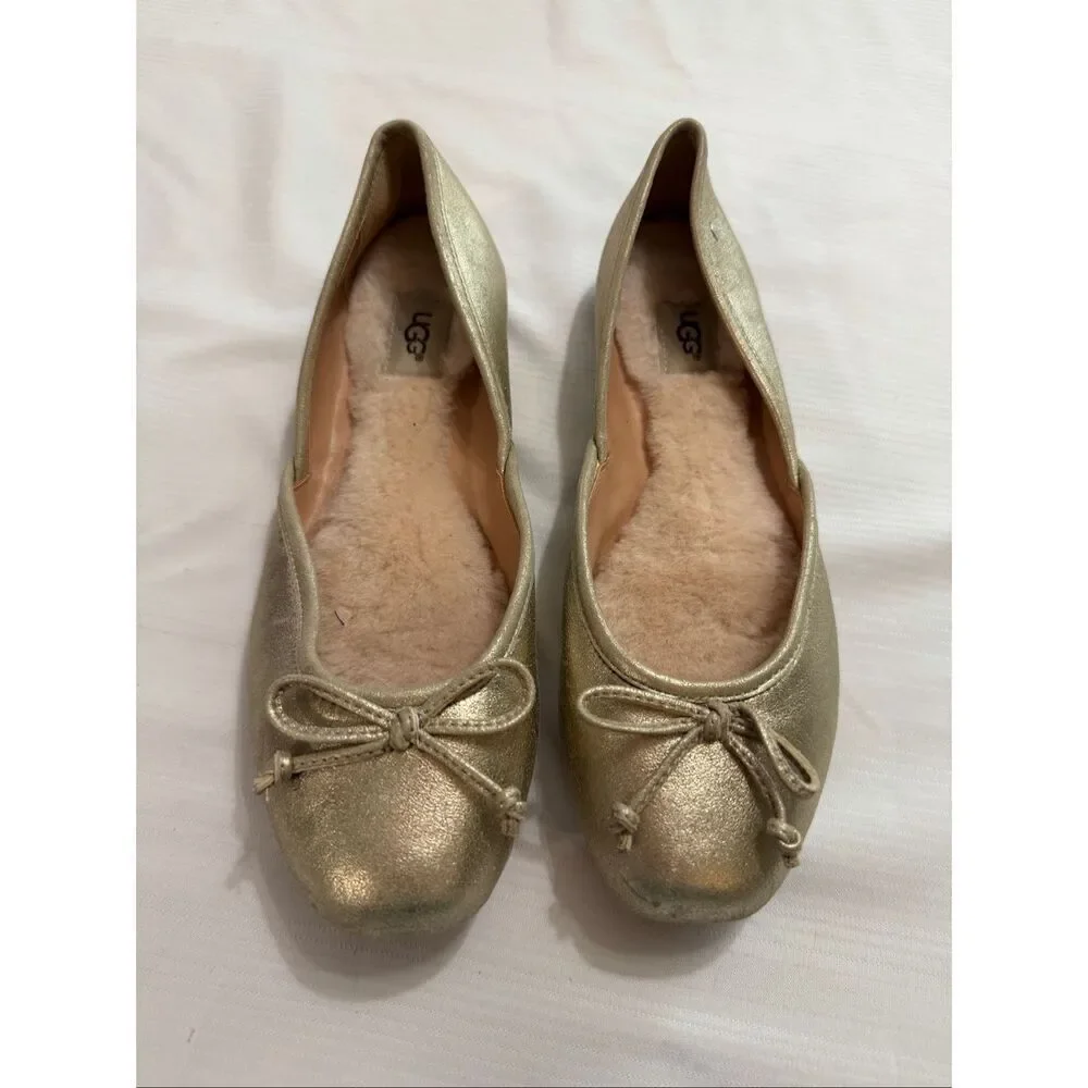 Ugg Metallic Gold Sherpa Lined Ballet Flats Size 7